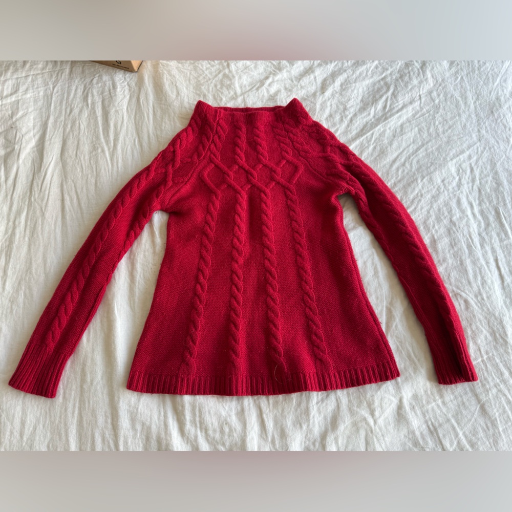 Reiss Red Cable-Knit Turtleneck Sweater